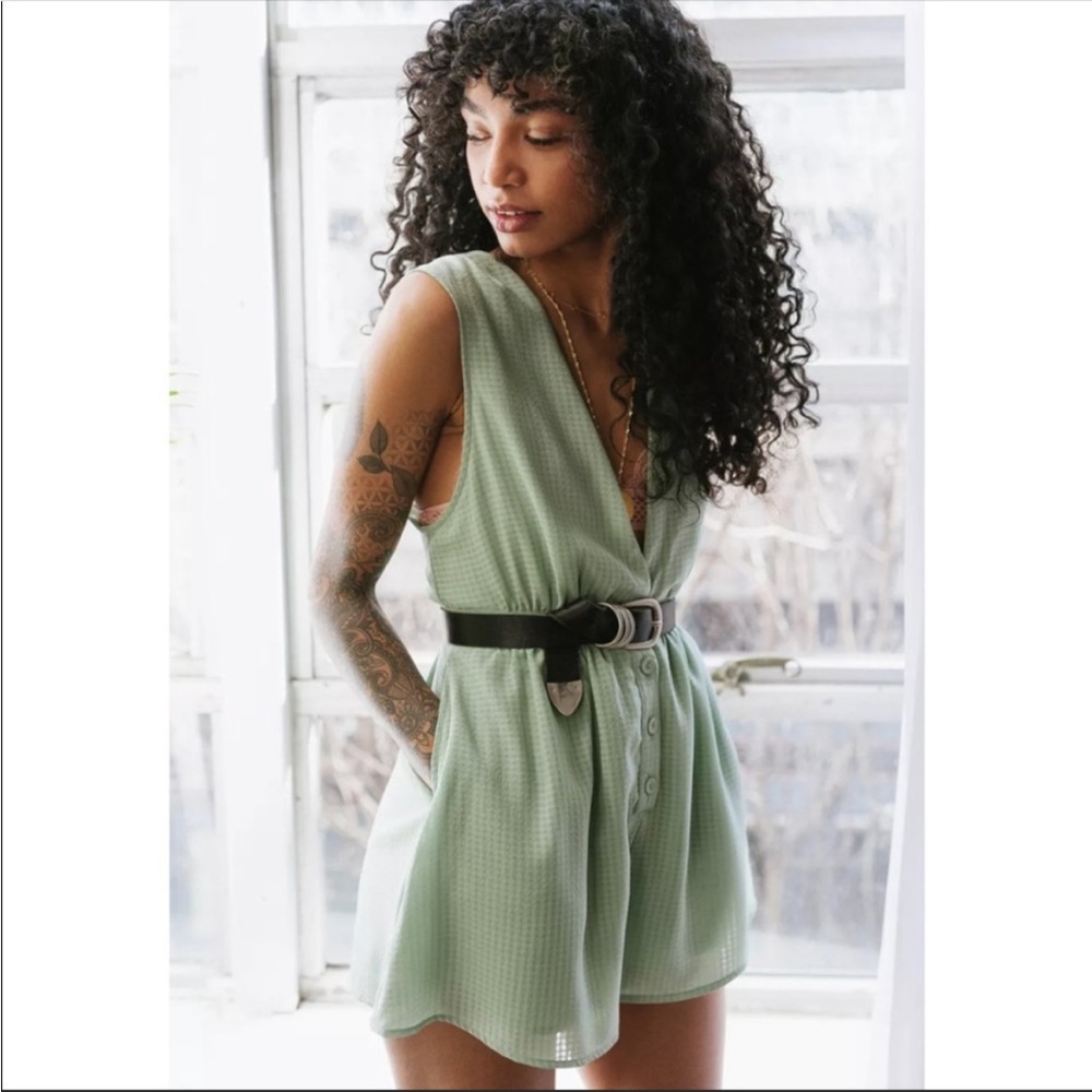 Urban outfitters deep v plunge romper mint green
